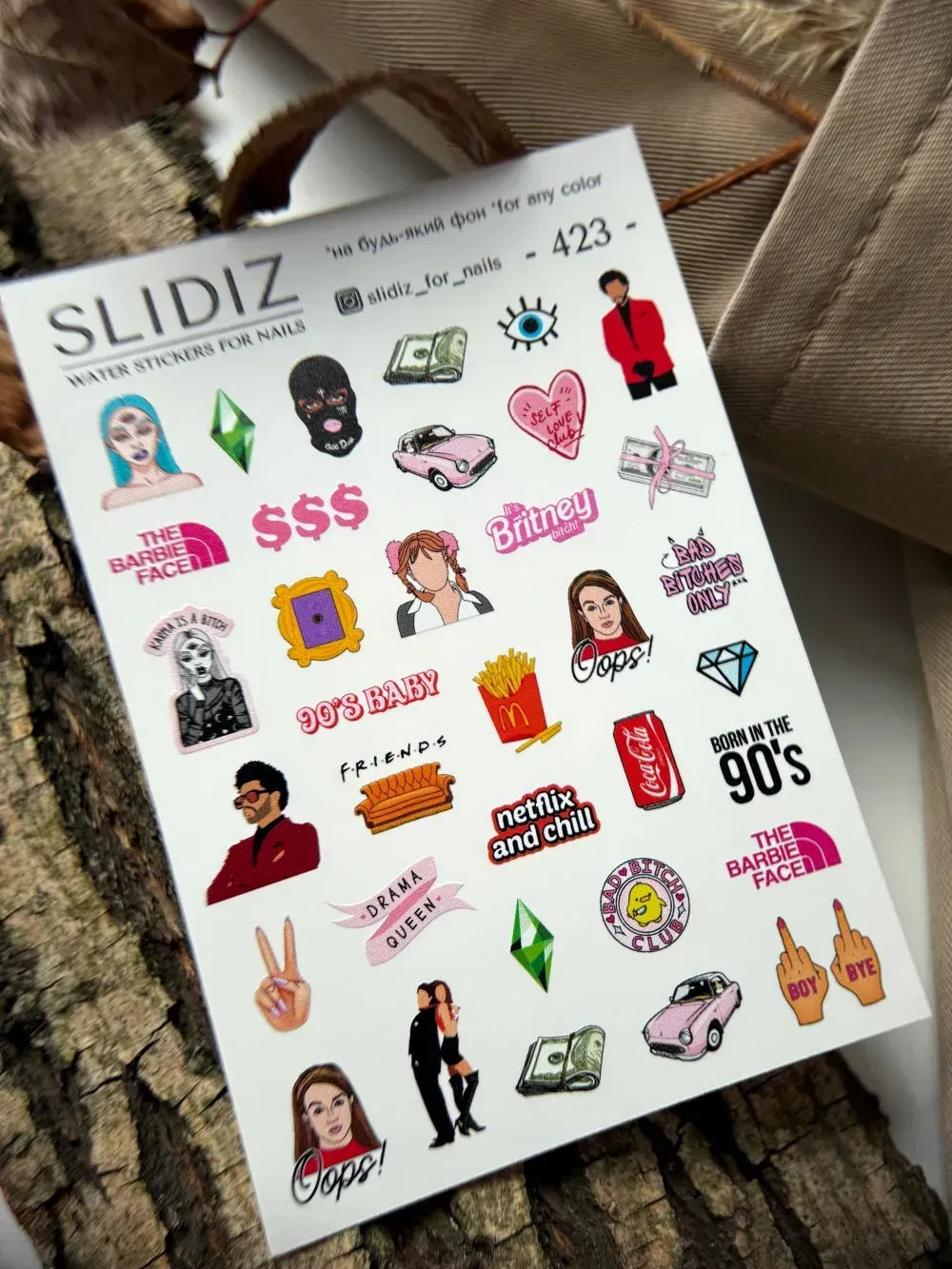 Nail slider decals on any background 423